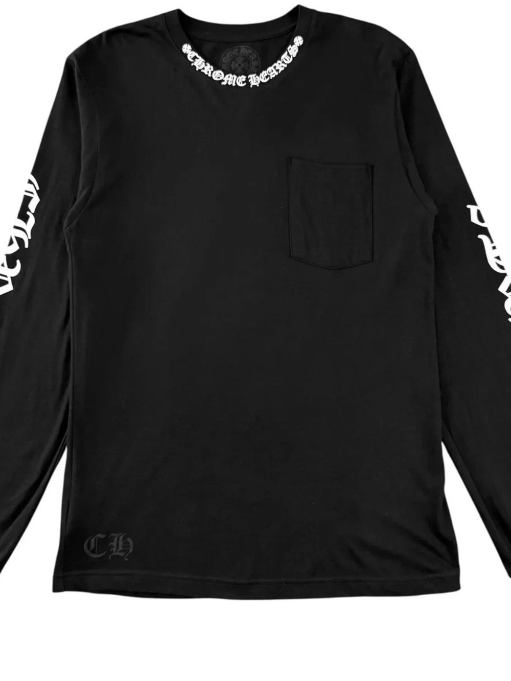 Chrome Hearts Black Long-Sleeve Logo Tee with White Script